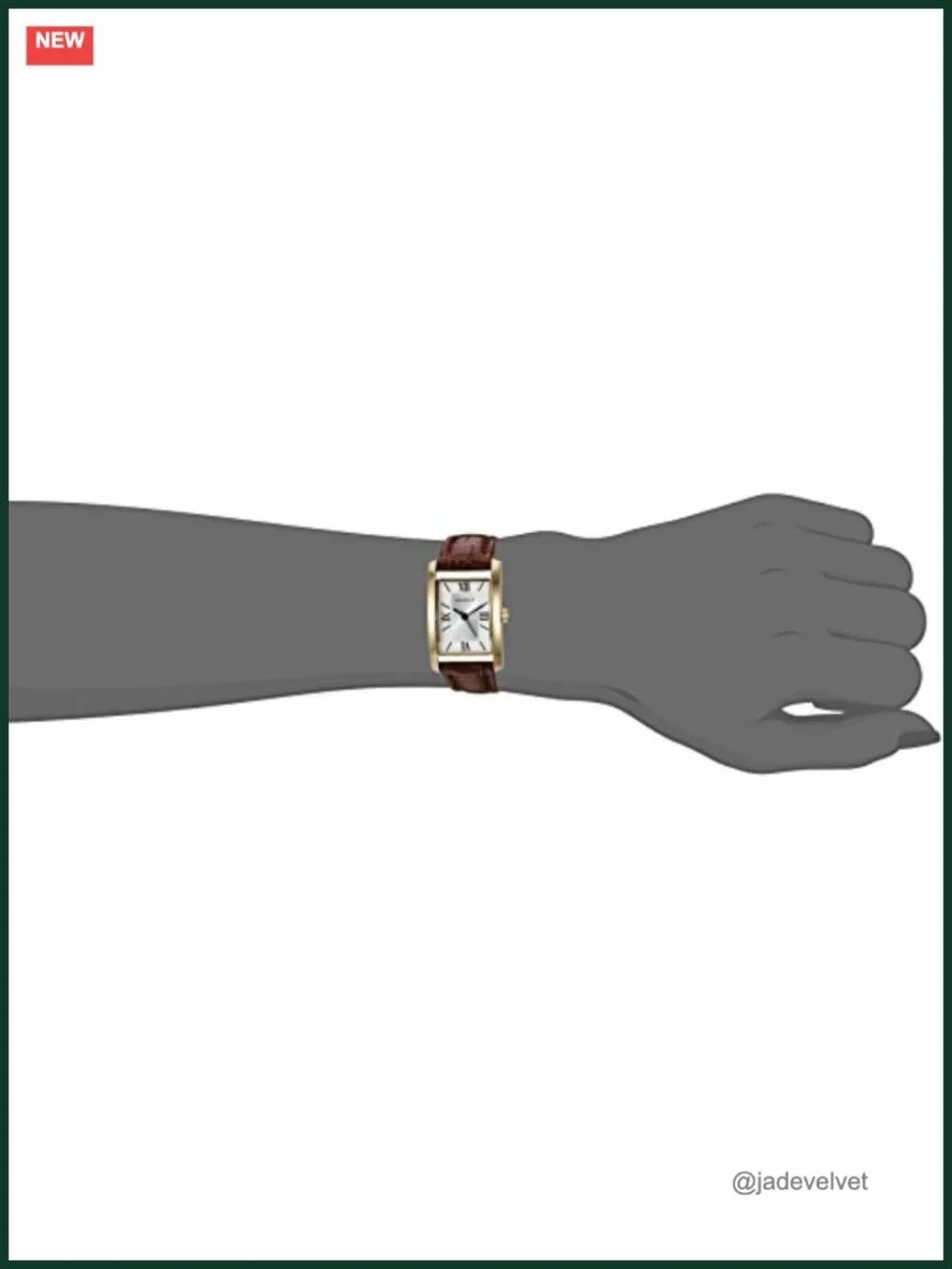 Gold-Tone Stainless Steel Dress Watch Rectangle Roman Numeral Curved Mineral